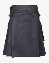 Active Men in Black Denim Kilt - Scottish Kilt Jacket™ USA-UK